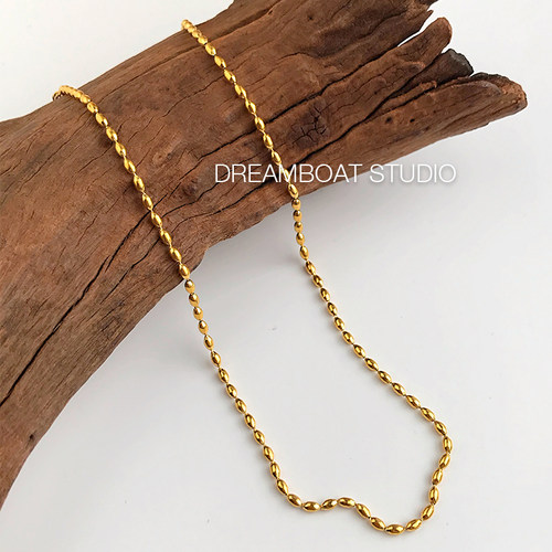 金色米粒金珠钛钢choker女锁骨链
