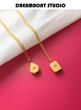 dreamboat钛钢镀金方八芒星项链