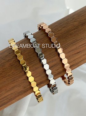 DREAMBOAT轻奢手镯女ins小众简约冷淡风蜂巢六边形几何波浪纹手环