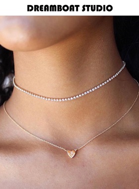 DREAMBOAT自制 钛钢超闪满钻锆石choker颈链手链两用欧美时髦夜店