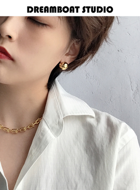 DREAMBOAT自制钛钢镀金立体圆球耳钉耳扣欧美时髦chicins风简约女