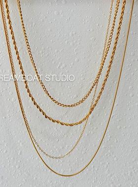 DB超绝免搭配4层叠戴项链ins小众设计感冷淡风麻花蛇骨钛钢锁骨链