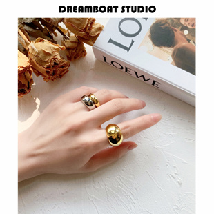 DREAMBOAT自制 小众设计流线型圆弧叠戴戒指指环法式优雅简约百搭