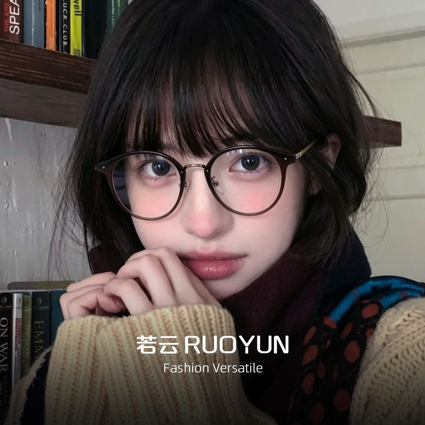 日系复古茶棕圆框眼镜女超轻板材文艺小框可配高度数素颜近视镜架