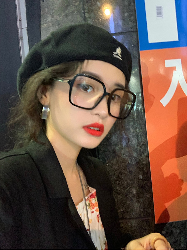 超大框黑框眼镜女近视韩版潮网红款方框平光镜护眼素颜周扬青同款