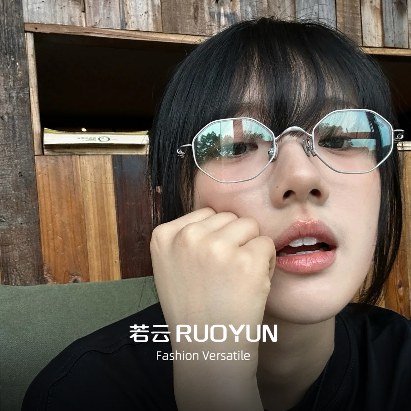 日系多边形眼镜框女可配度数近视减龄素颜银框防蓝光纯钛眼睛镜架