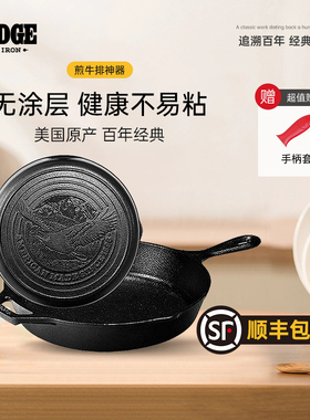 Lodge洛极美国进口无涂层铸铁煎炒锅 底部雄鹰花纹26cm L8SK3TDHH