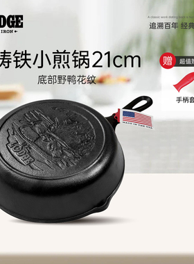 Lodge洛极美国进口无涂层铸铁锅煎鸡蛋锅小煎锅21cm 底部野鸭花纹