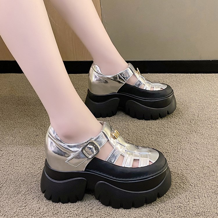 春夏新品厚底松糕底防滑镂空一字扣女士网红ins超火凉鞋女鞋