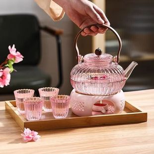 玻璃茶壶女士精致养生壶煮茶壶花茶水果茶壶蜡烛粉色泡茶壶茶具