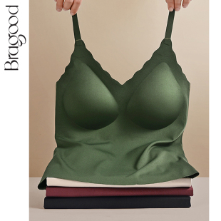 背心女高弹无痕美背打底衫 免穿内衣上衣吊带外穿 舒适带胸垫一体式