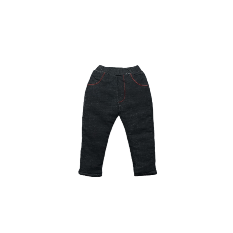 黑色宽松直筒儿童加绒冬季牛仔裤