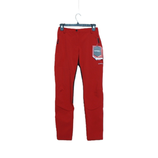 户外运动风女款软壳裤红色拼接弹力修身防水防风直筒长裤百搭休闲