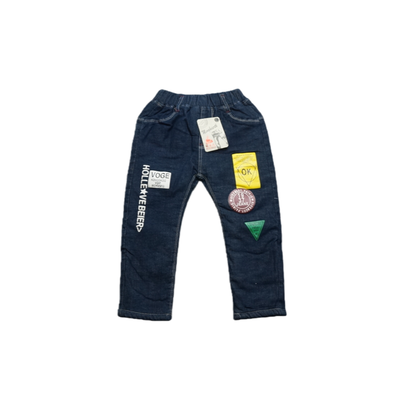 高街风贴布绣加绒牛仔裤童裤