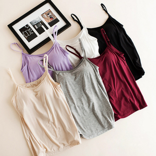 罩杯一体式 免穿文胸吊带莫代尔打底背心带胸垫固定杯裹胸bar修身