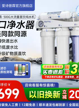 美国iSpring爱诗普霖进口家用无桶净水器 500G大流量直饮纯水机