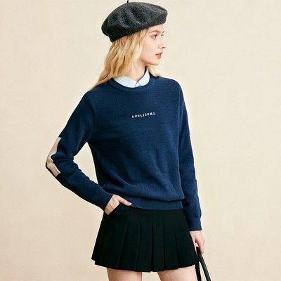 【H家】撤标撤柜！2025春秋女新款袖臂拼色绣花双领假两件针织衫