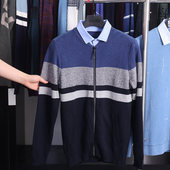 H家 撤标撤柜 春秋男士 条纹双领时尚 棒球领拉链假两件针织衫