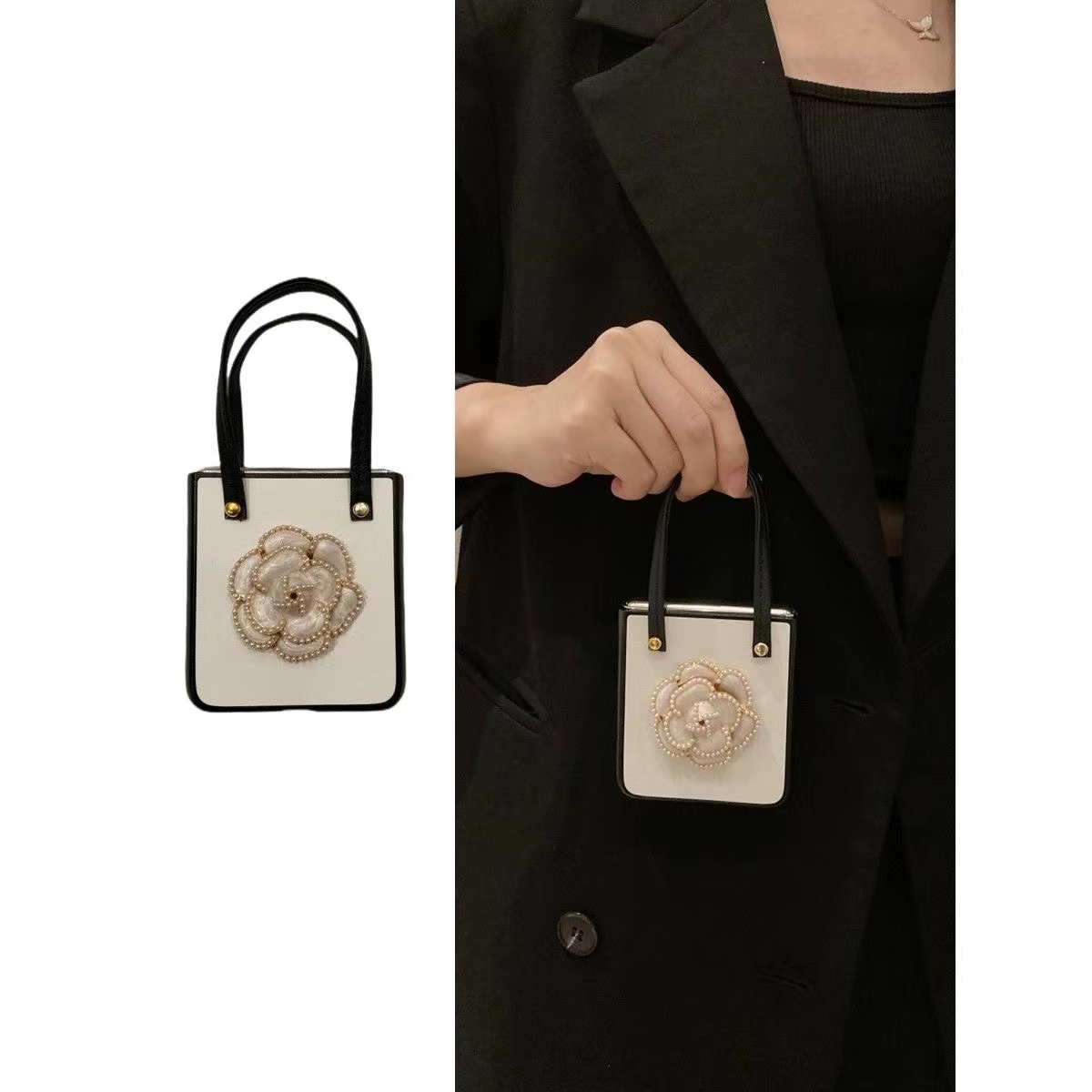 奢华珍珠山茶花适用于华为p50pocket手机壳折叠pocket S手提包包宝盒小众时尚高级感新款