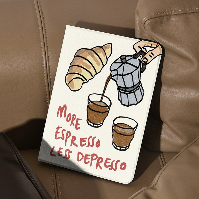 卡通潮摩卡壶牛角面包ipad保护套2024带笔槽款10.2平板air5壳mini6全包防摔12.9寸10.5适用于苹果ipadpro11寸