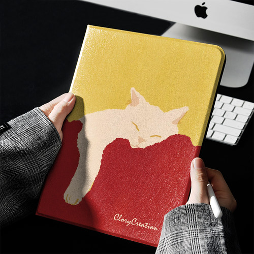 慵懒风猫咪ins风ipad保护套2024带笔槽款10.2平板壳mini6全包防摔12.9寸air6适用于苹果ipadpro11寸