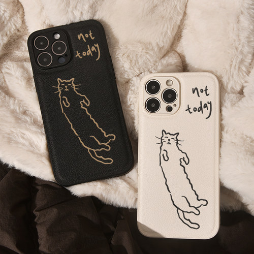 not today猫咪皮革小众适用于苹果iphone16promax手机壳15promax全包防摔创意14PRO/13/12新款原创
