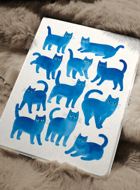 蓝色小猫咪ins风ipad保护套2024带笔槽款10.2平板壳mini6全包防摔12.9寸air6适用于苹果ipadpro11寸