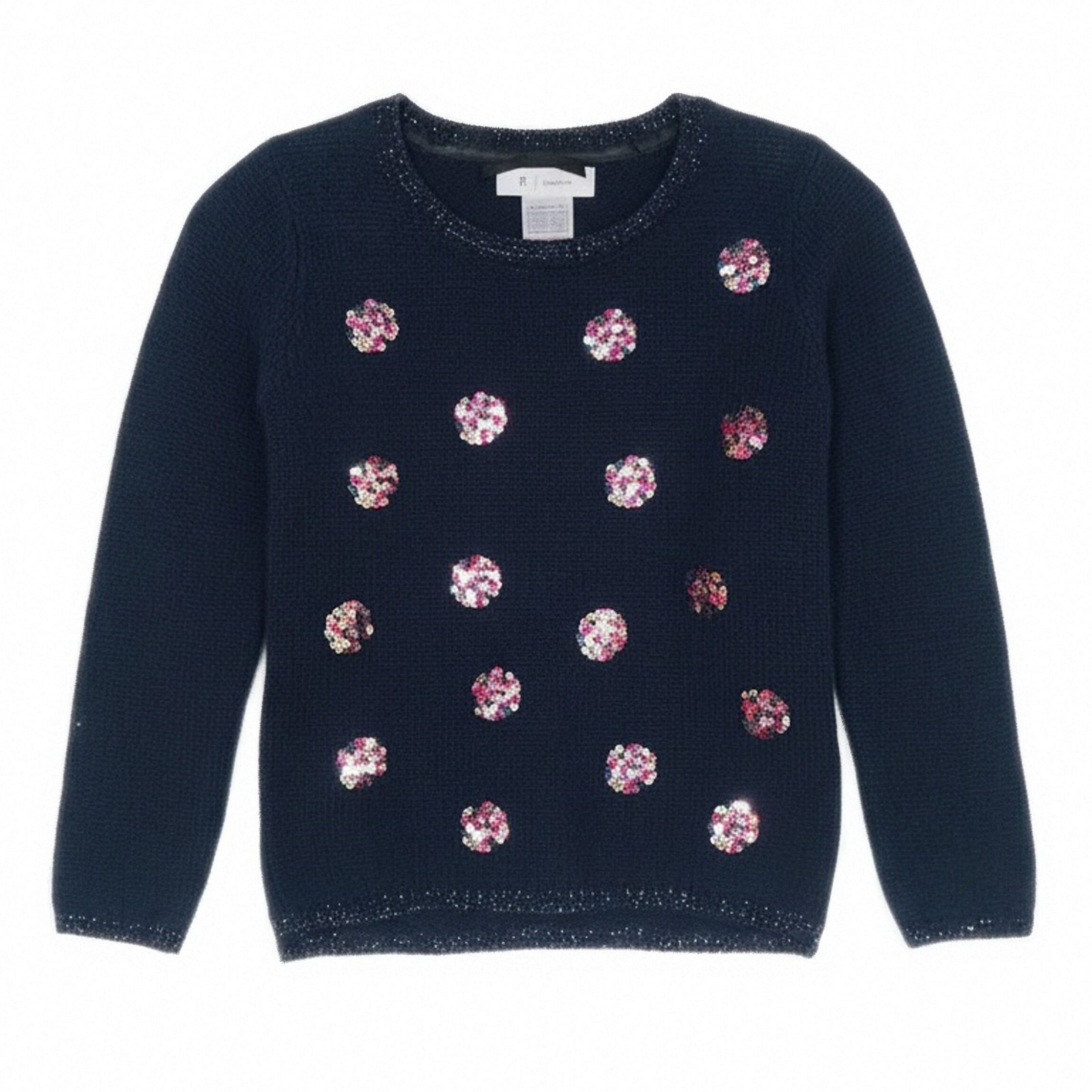 法单羊毛藏青色波点珠片学院风圆领春秋冬圆领长袖针织女童毛衣,童装/婴儿装/亲子装,毛衣/针织衫,淘宝优惠券,粉丝福利购,淘宝优惠卷