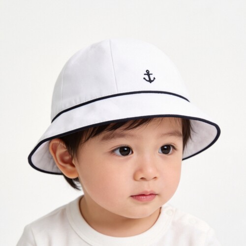 棉麻混纺刺绣船锚宝宝防晒遮阳帽