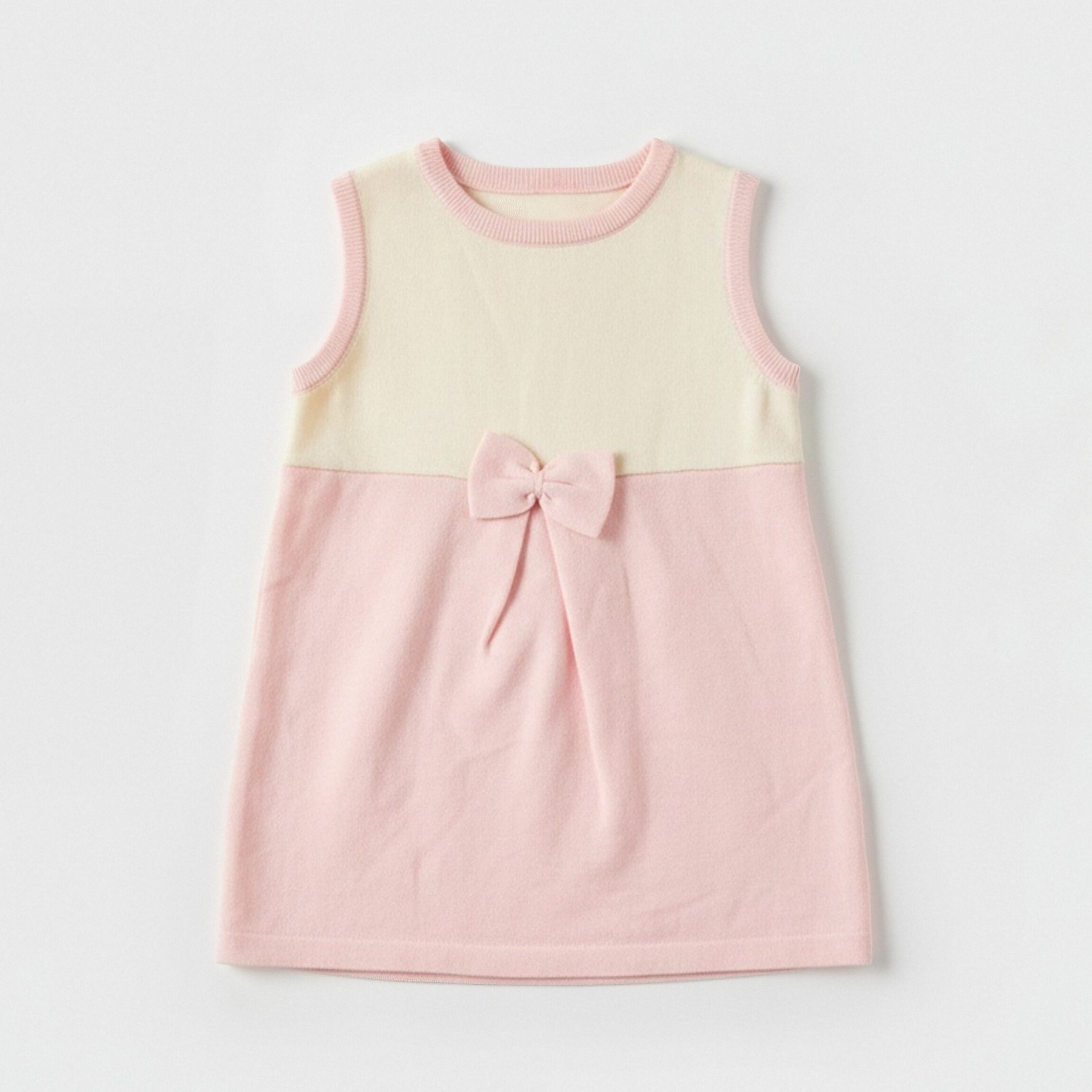 法单奶白撞粉色春秋冬学院高档蝴蝶结圆领针织背心女童针织连衣裙,童装/婴儿装/亲子装,连衣裙,淘宝优惠券,粉丝福利购,淘宝优惠卷