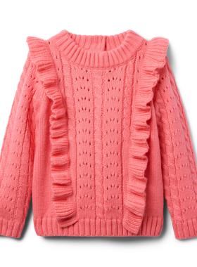 JANIE AND JACK秋冬季节橙红色电脑织花女童针织毛衣