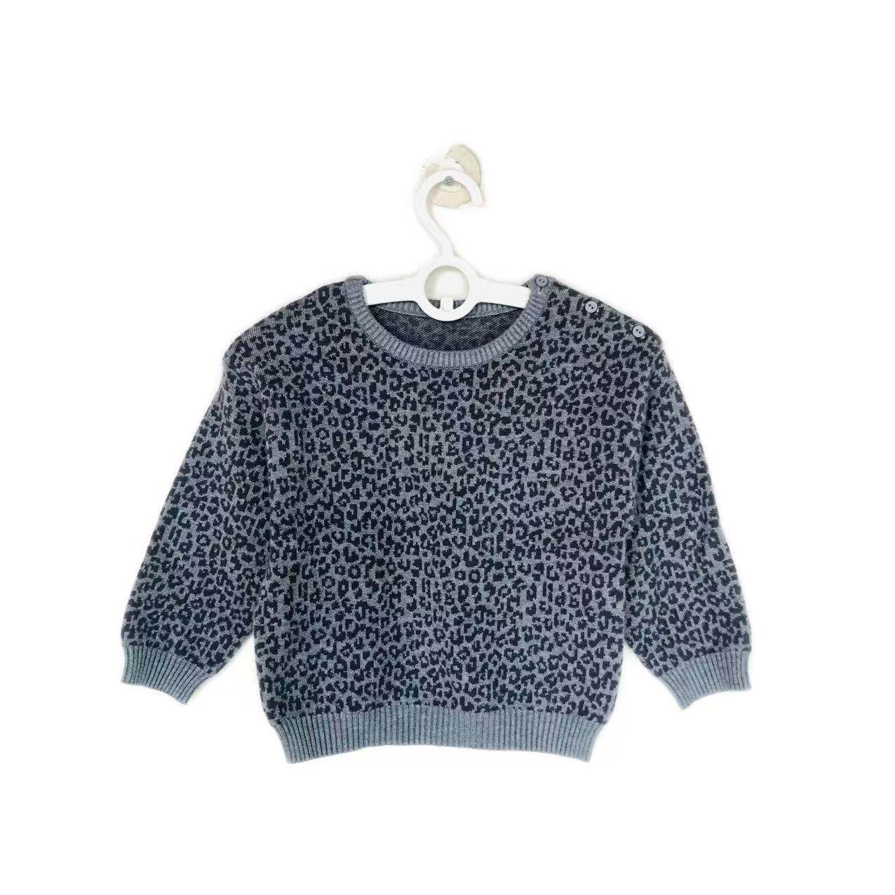 外贸原单春秋冬季节纯棉灰色豹纹图案柔软的圆领长袖针织毛衣,童装/婴儿装/亲子装,毛衣/针织衫,淘宝优惠券,粉丝福利购,淘宝优惠卷