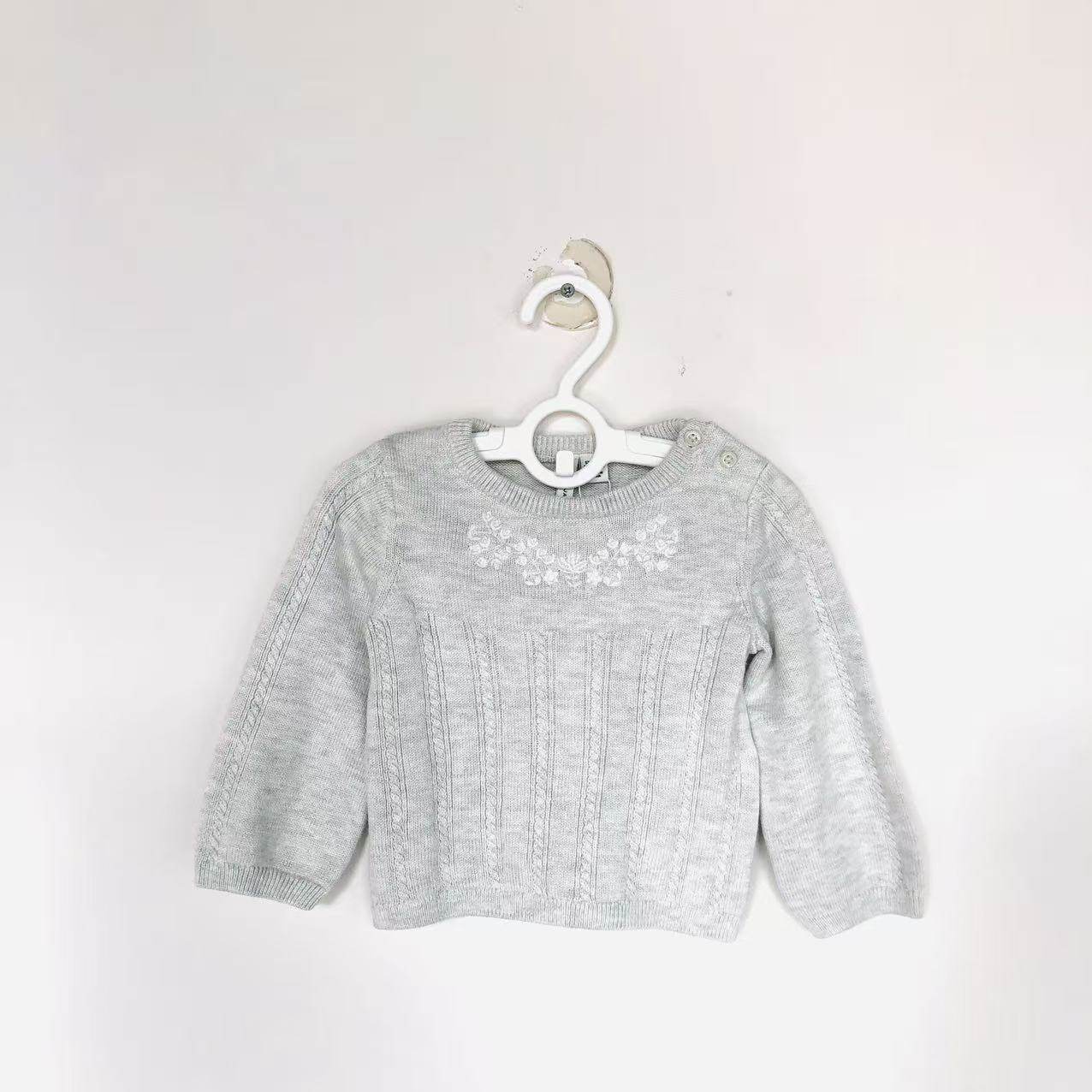 JANIE AND JACK纯棉浅灰色绣花图案圆领长袖针织毛衣,童装/婴儿装/亲子装,毛衣/针织衫,淘宝优惠券,粉丝福利购,淘宝优惠卷
