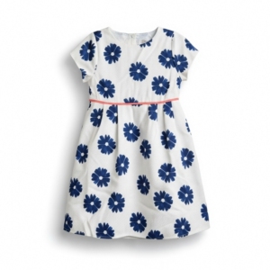 美单纯棉水彩雏菊图案春夏百搭女童圆领短袖优雅高档连衣裙公主裙
