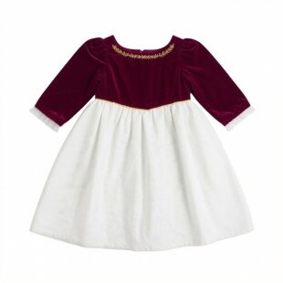 JANIE AND JACK酒红金穗花边白蓬蓬纱女童长袖春秋冬季公主连衣裙