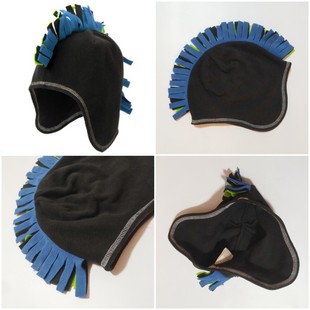 美单摇粒绒莫西干造型复古秋冬藏青流苏帅气网红男童护耳保暖冬帽