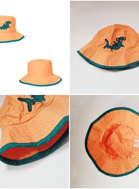 美单防紫外线UPF50+浅橙色鲨鱼春夏户外防晒沙滩男童遮阳帽沙滩帽