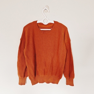 欧美品牌姜黄色和玫红色2款纯棉配金线圆领长袖大女童组针织毛衣