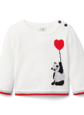 JANIE AND JACK白色纯棉可爱的小熊猫图案2岁女童针织毛衣