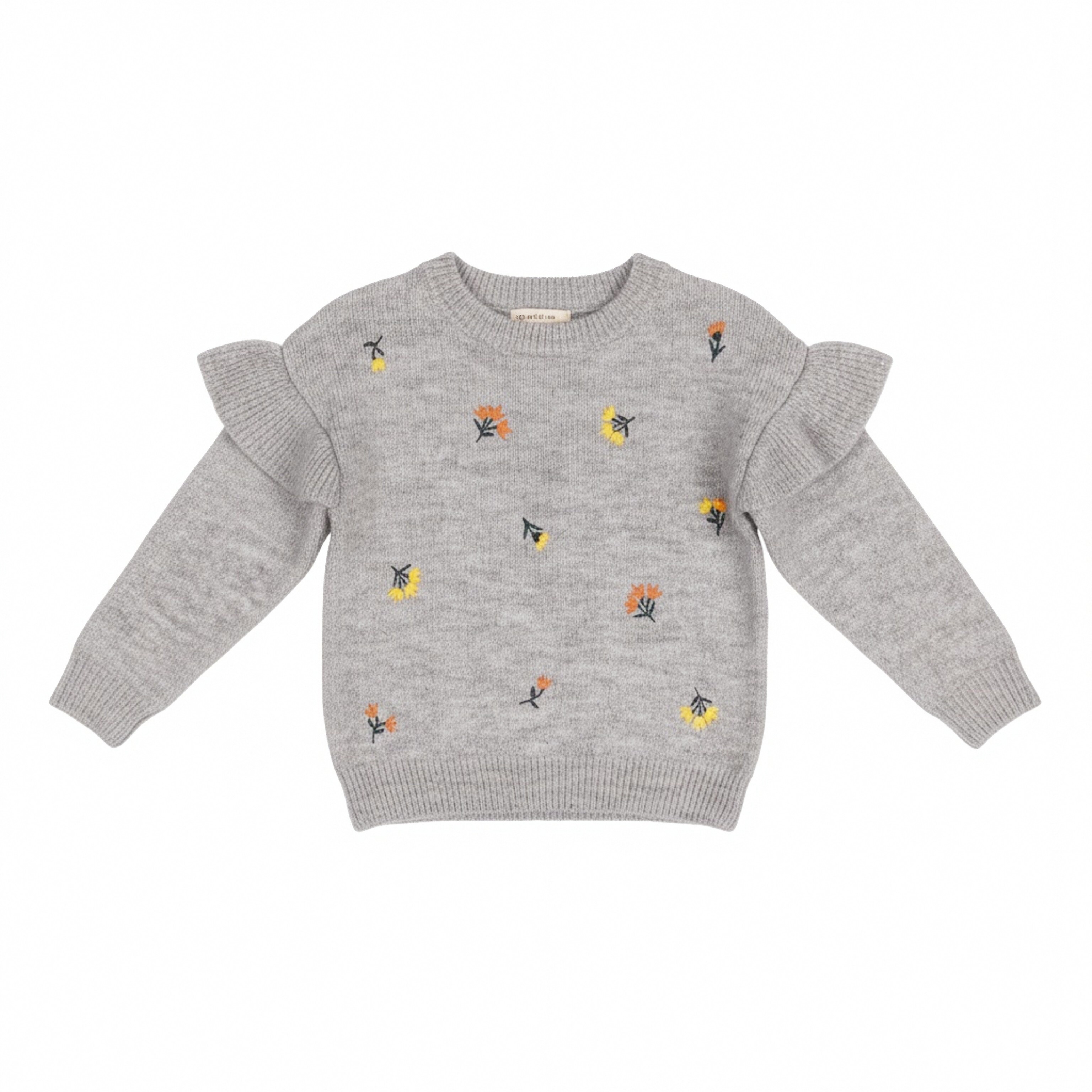 欧单花灰色花瓣刺绣春秋冬季木耳袖高档圆领女童长袖针织套头毛衣,童装/婴儿装/亲子装,毛衣/针织衫,淘宝优惠券,粉丝福利购,淘宝优惠卷