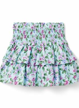 JANIE AND JACK夏季全棉浅墨绿色花瓣柔软薄款女童8岁12岁半身裙