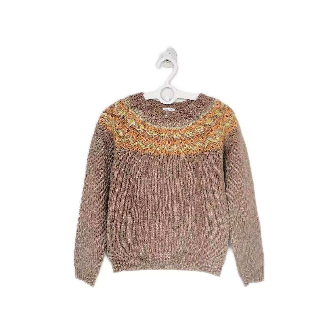 外贸原单春秋冬洋气的杏色浅褐色二款织花圆领长袖男女童针织毛衣,童装/婴儿装/亲子装,毛衣/针织衫,淘宝优惠券,粉丝福利购,淘宝优惠卷