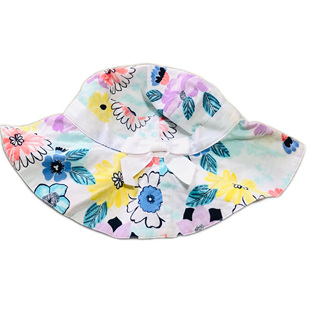 薄款 JACK夏季 白底花色图案配蝴蝶结女童大帽檐遮阳帽 AND JANIE