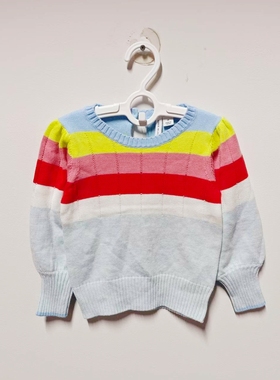 JANIE AND JACK纯棉彩虹灰色条纹纯棉女婴童宝宝圆领长袖针织毛衣