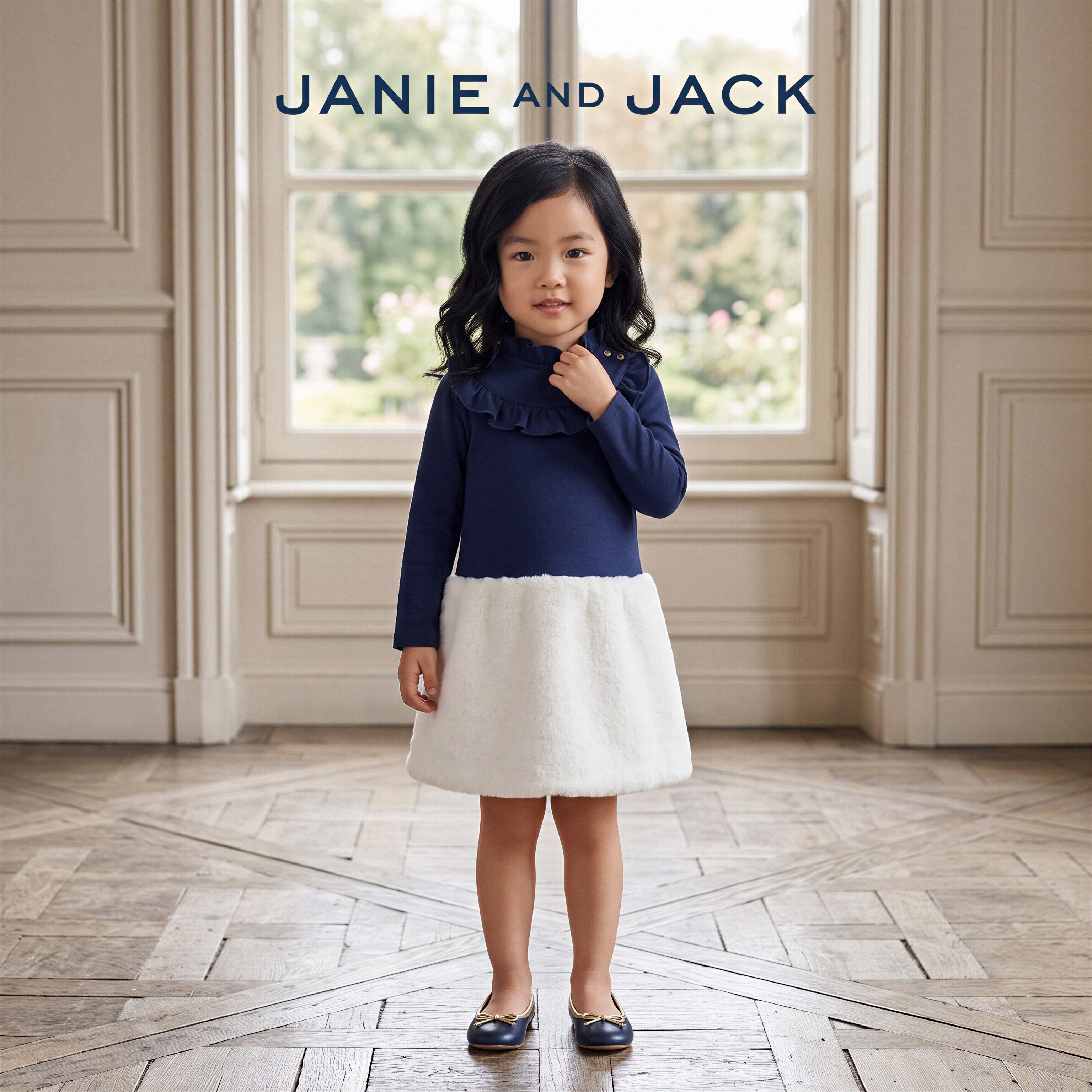 JANIEANDJACK女童羊羔毛连衣裙