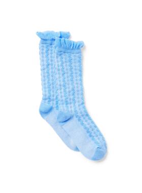 JANIE AND JACK天蓝与白花瓣沟边中高筒配裙女童春秋冬四季长袜