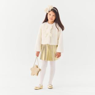 AG联名香槟金色高档女童春秋冬高档百褶半身裙 JACK新款 JANIE AND