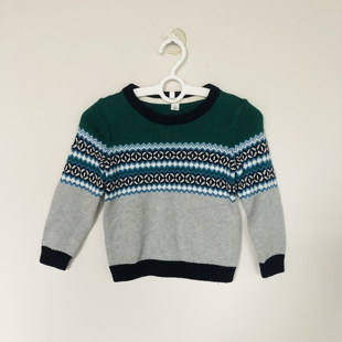 灰色配菱形花色纯棉2岁男女童针织毛衣 Jack Janie and