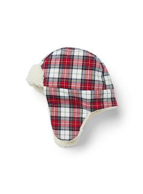 JANIE AND JACK白红色格春秋冬纯棉厚实防风护耳保暖男女童雷锋帽