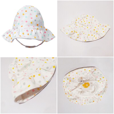 美单纯棉奶白色波点女幼儿遮阳帽